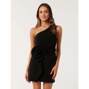 Forever New Women's Arabella Petite Rosette Mini Dress in Black, Size 8 Polyester/Elastane/Polyester