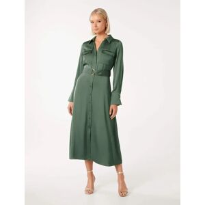 Forever New Women's Piper Shirt Dress in Stone Green, Size 14 Main/Polyester