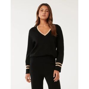 Forever New Women's Hattie V-Neck Co-Ord Knit Jumper in Black and Neutral, Size X-Small Viscose/Polyester/Polyamide