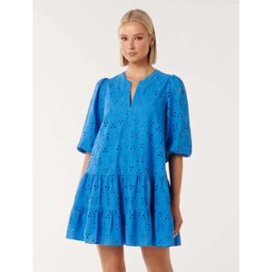 Forever New Women's Palermo Broderie Mini Smock Dress in Soft Cobalt, Size 16 Main/Cotton