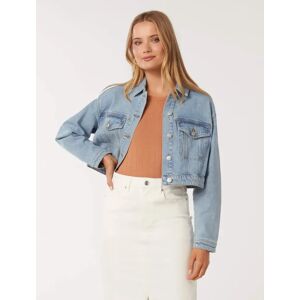 Forever New Women's Keira Cropped Jacket in Light wash, Size 16 Cotton/Viscose/Polyester