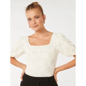 Forever New Women's Rosemary Lace Square-Neck Top in Porcelain, Size X-Small Polyamide/Elastane/Polyamide