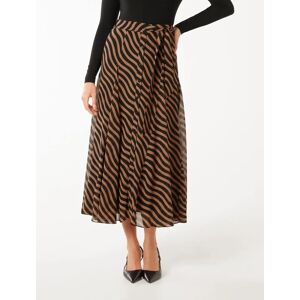 Forever New Women's Donna Godet Midi Skirt in Tan Waved Stripe, Size 14 Main/Polyester