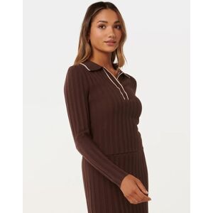 Forever New Women's Edith Petite Knit Polo Top in Chocolate, Size 2X-Small Viscose/Polyamide