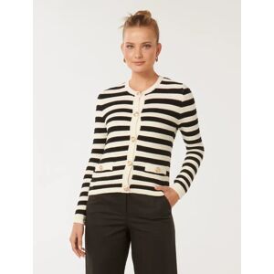Forever New Women's Beri Striped Knit Cardigan Sweater in Porcelain/Black Stripe, Size X-Small Cotton/Polyamide