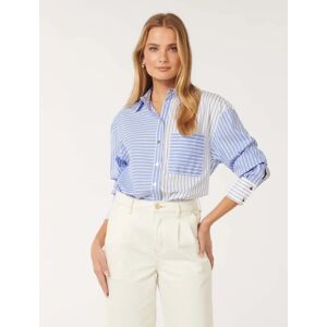 Forever New Women's Stacy Stripe Shirt in Blue Stripe, Size 14 Cotton/Polyamide/Elastane