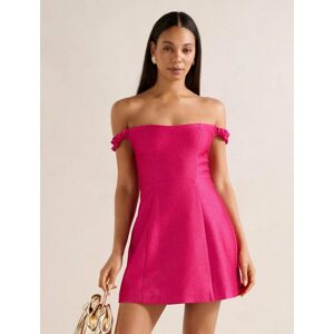 Forever New Women's Mandy Bardot Ruffle Mini Dress in Bright Pink, Size 12 Polyester/Polyamide/Recycled Polyester Forever New Women's Mandy Bardot Ruffle Mini Dress in Bright Pink, Size 12 Polyester/Polyamide/Recycled Polyester
