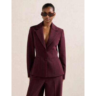 Forever New Women's Lee Petite Nipped Waist Blazer Jacket in Cherry Lacquer Suit, Size 14 Recycled Polyester/Rayon Forever New Women's Lee Petite Nipped Waist Blazer Jacket in Cherry Lacquer Suit, Size 14 Recycled Polyester/Rayon