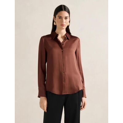Forever New Women's Coco Satin Shirt in Brown Metallic, Size 8 100% Viscose Forever New Women's Coco Satin Shirt in Brown Metallic, Size 8 100% Viscose