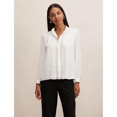 Forever New Women's Poppy Lace Trim Blouse in Porcelain, Size 12 Recycled Polyester Forever New Women's Poppy Lace Trim Blouse in Porcelain, Size 12 Recycled Polyester