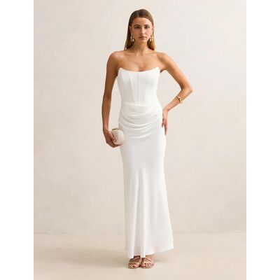 Forever New Women's Isra Drape Strapless Maxi Dress in Bridal White, Size 12 Polyester/Elastane/Polyester Forever New Women's Isra Drape Strapless Maxi Dress in Bridal White, Size 12 Polyester/Elastane/Polyester