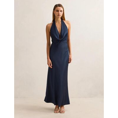 Forever New Women's Becca Cowl Halter Satin Gown in Navy, Size 12 Recycled Polyester Forever New Women's Becca Cowl Halter Satin Gown in Navy, Size 12 Recycled Polyester