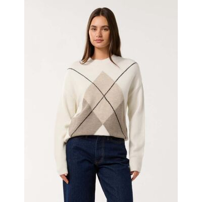 Forever New Women's Emma Argyle Knit Jumper in Neutral, Size Medium Acrylic/Polyamide/Wool Forever New Women's Emma Argyle Knit Jumper in Neutral, Size Medium Acrylic/Polyamide/Wool