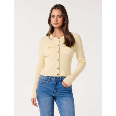 Forever New Women's Delta Utility Knit Cardigan Sweater in Vanilla, Size Large Polyester/Polyamide/Acrylic Forever New Women's Delta Utility Knit Cardigan Sweater in Vanilla, Size Large Polyester/Polyamide/Acrylic