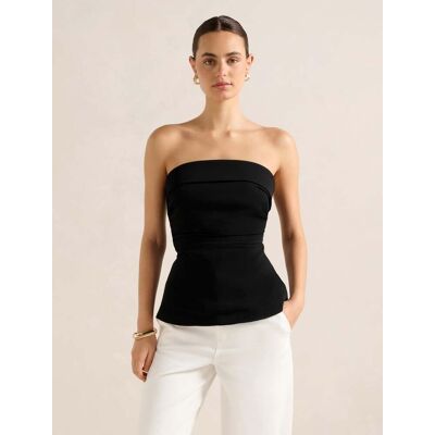 Forever New Women's Bronte Tucked Bandeau Top in Black, Size 14 100% Polyester Cotton Stretch Sateen Forever New Women's Bronte Tucked Bandeau Top in Black, Size 14 100% Polyester Cotton Stretch Sateen