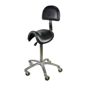 Lotus Saddle Rolling Stool with Backrest Black