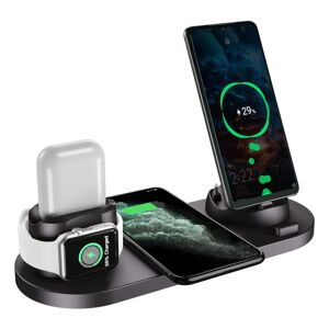ArmadaDeals 6 in 1 Qi Wireless Charger Fast 10W Wireless Dock Charging Station for iPhone Android, Black