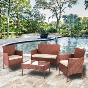 RattanTree 4-Seater Rattan Garden Furniture Patio Conversation Set Table Chairs, Brown / Without Cover