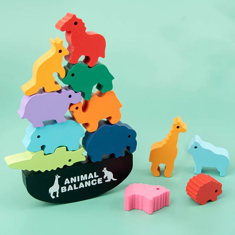 ArmadaDeals Animal Balance Building Blocks Game Stacks of High Children's Hand-Eye Coordination Puzzle Early Education Wooden Toys - Animal World