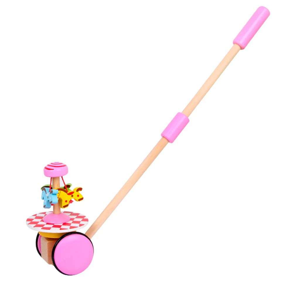 ArmadaDeals Wooden Drag Trolley Toys Cartoon Animal Single Pole Baby Walker, Pink
