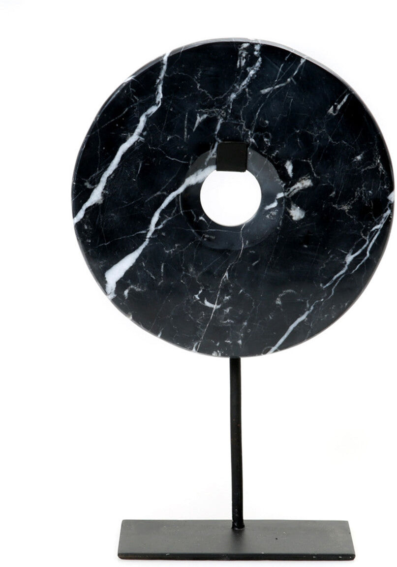 BazarBizar Black Marble Disc on Stand - Large - Large