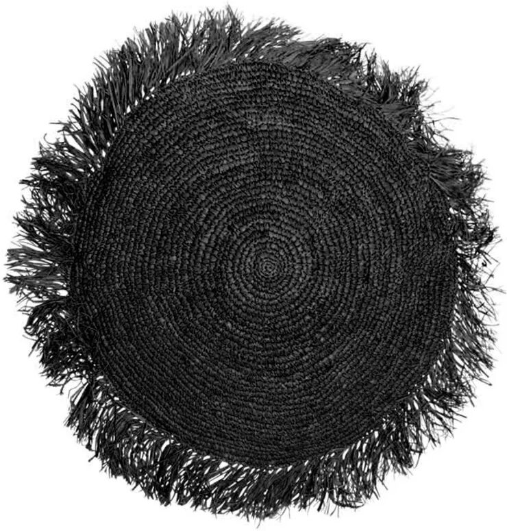 BazarBizar Black Raffia Cushion Round - 40x40