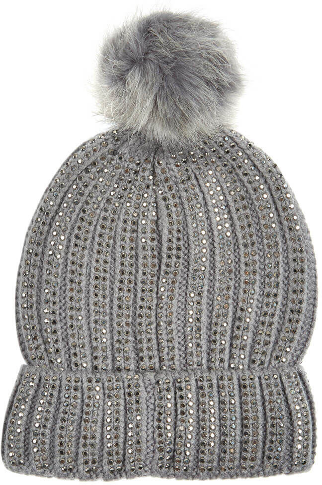 Roman Originals Rhinestone Embellished Pom Pom Hat