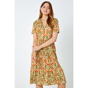 Roman Aztec Print Tiered Midi Tea Dress in Khaki - Size 20 20 female