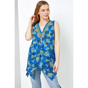 Roman Petite Petite Floral Print Hanky Hem Top in Blue 12 female