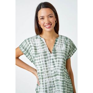 Roman Cotton Tie Dye Print Top in Sage 20 female