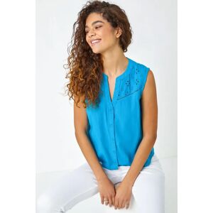 Roman Sleeveless Embroidered Cotton Blouse in Teal 20 female