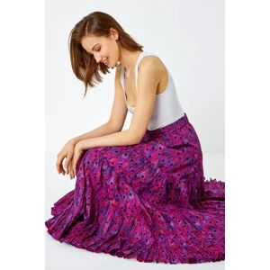 Roman Feather Print Tiered Cotton Maxi Skirt in Fuchsia 20 female