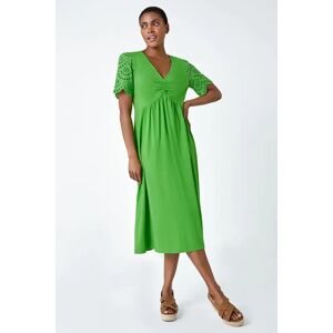 Roman Cotton Broderie Sleeve Midi Dress in Green - Size 20 20 female