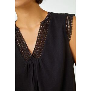 Roman Sleeveless Lace Trim Cotton Top in Black 20 female