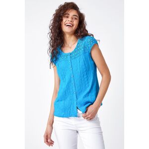 Roman Lace Yoke and Sleeve Crinkle Blouse in Turquoise 20 female