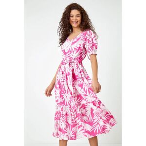 Roman Cotton Floral Print Tiered Midi Dress in Fuchsia - Size 20 female