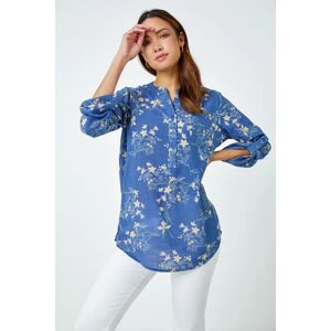 Roman Cotton Floral Print Overshirt in Blue 20 female