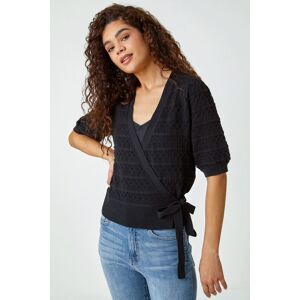 Roman Cotton Wrap Tie Detail Cardigan in Black 20 female