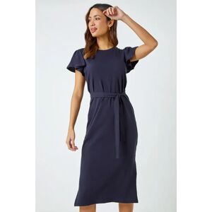 Roman Ruffle Sleeve Belted Cotton Midi Dress in Navy - Size 20 female