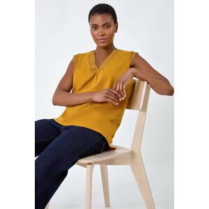 Roman Sleeveless Lace Trim Cotton Top in Ochre 20 female