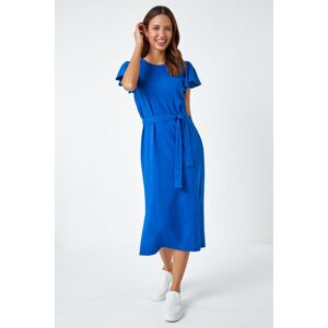 Roman Ruffle Sleeve Belted Cotton Midi Dress in Royal Blue 20 female