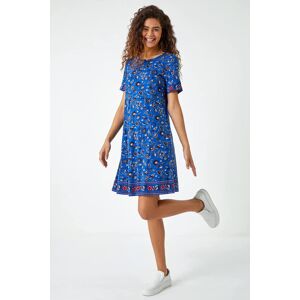 Roman Floral Border Print Swing Dress in Blue 20 female