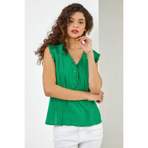 Roman Ruffle Detail Cotton Crinkle Top in Green 20 female