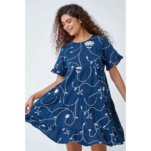 Roman Cotton Embroidered Tiered Smock Dress in Navy - Size 20 female