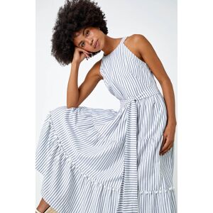 Roman Tiered Cotton Halter Neck Stripe Dress in Blue - Size 20 20 female