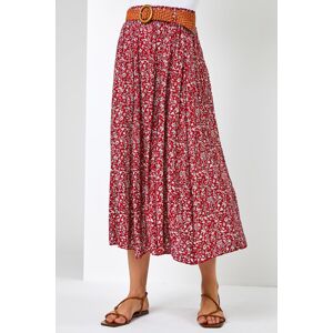 Roman Ditsy Floral Belted Midi Skirt in Red 20 female