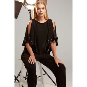 Roman Sequin Trim Overlay Jumpsuit in Black 20 female