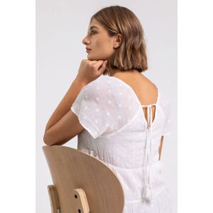 Roman Tie Back Embroidered Cotton Top in Ivory 20 female