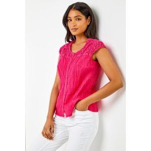 Roman Lace Yoke and Sleeve Crinkle Blouse in Pink 20 female