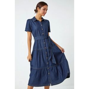 Roman Denim Tiered Cotton Midi Dress in Blue - Size 20 20 female